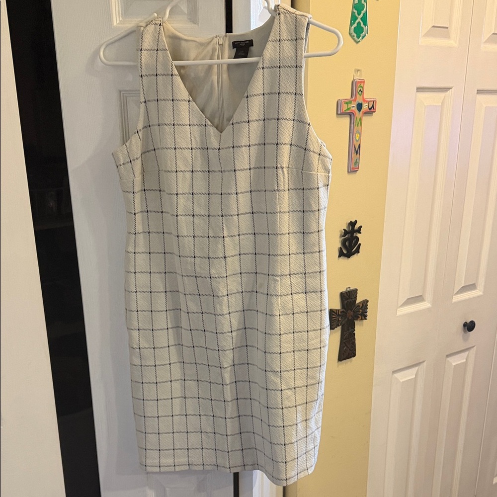 Ann Taylor White and Black Checkered Midi Dress